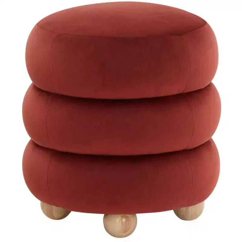 Round Channel-Tufted Velvet Ottoman, Light Brown & Walnut