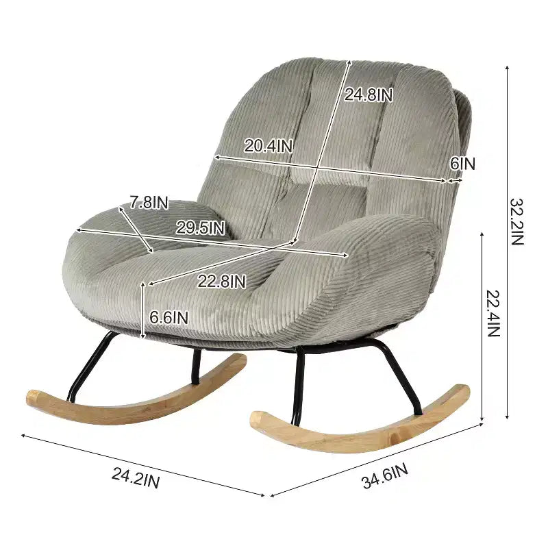 Corduroy Upholstered Rocking Accent Chair, Grey