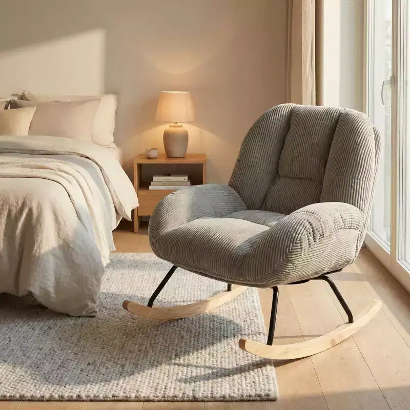 Corduroy Upholstered Rocking Accent Chair, Grey