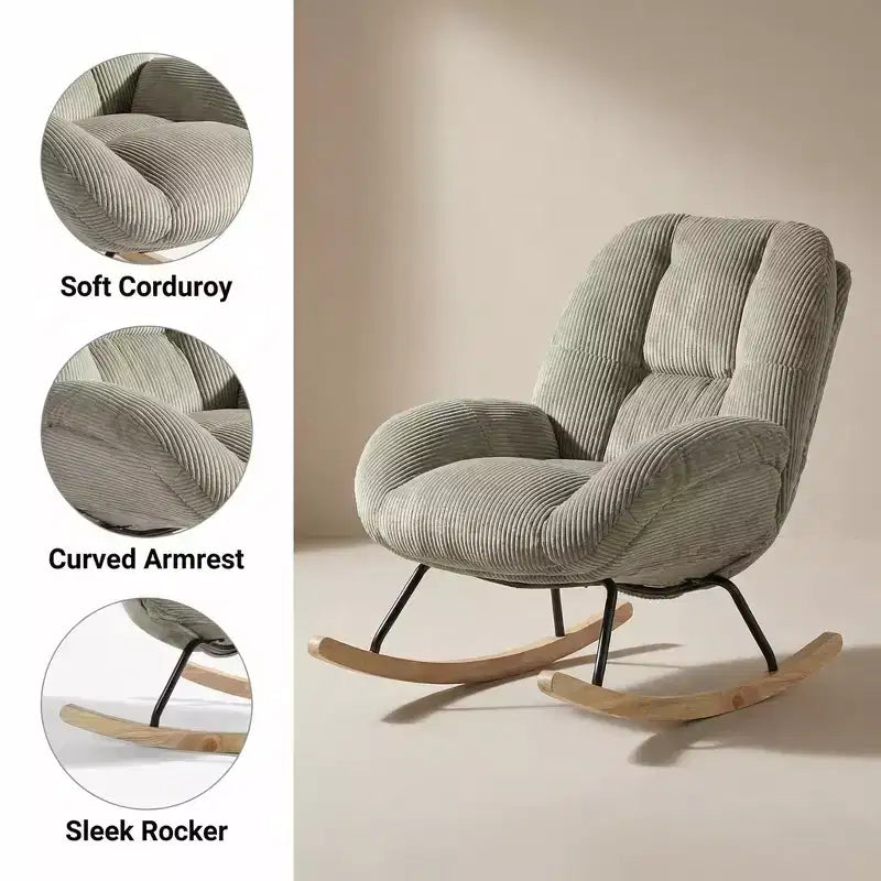 Corduroy Upholstered Rocking Accent Chair, Grey