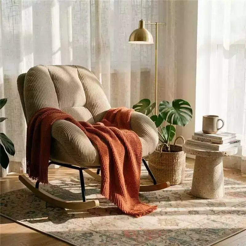 Corduroy Upholstered Rocking Accent Chair, Grey