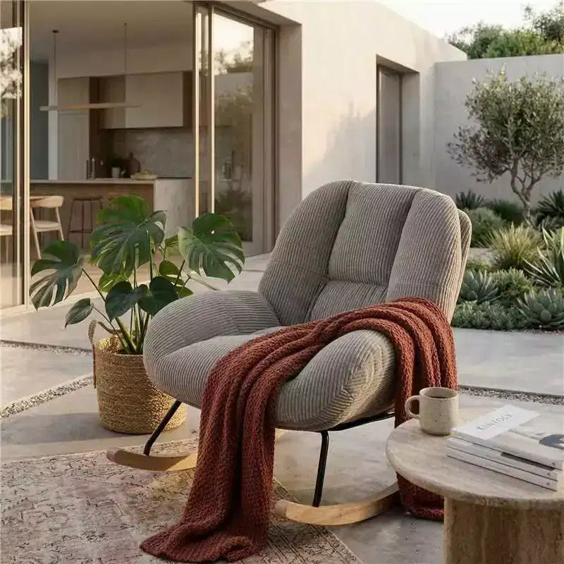 Corduroy Upholstered Rocking Accent Chair, Grey