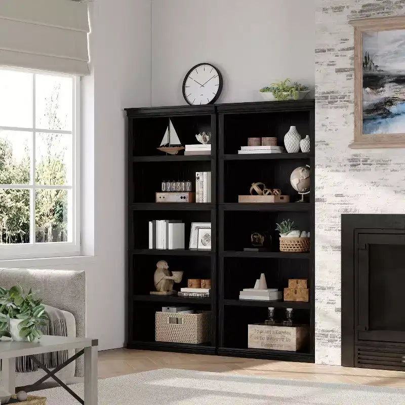 5-Tier Farmhouse Bookcase, Tall Wooden Open Shelf for Living Room & Home Office