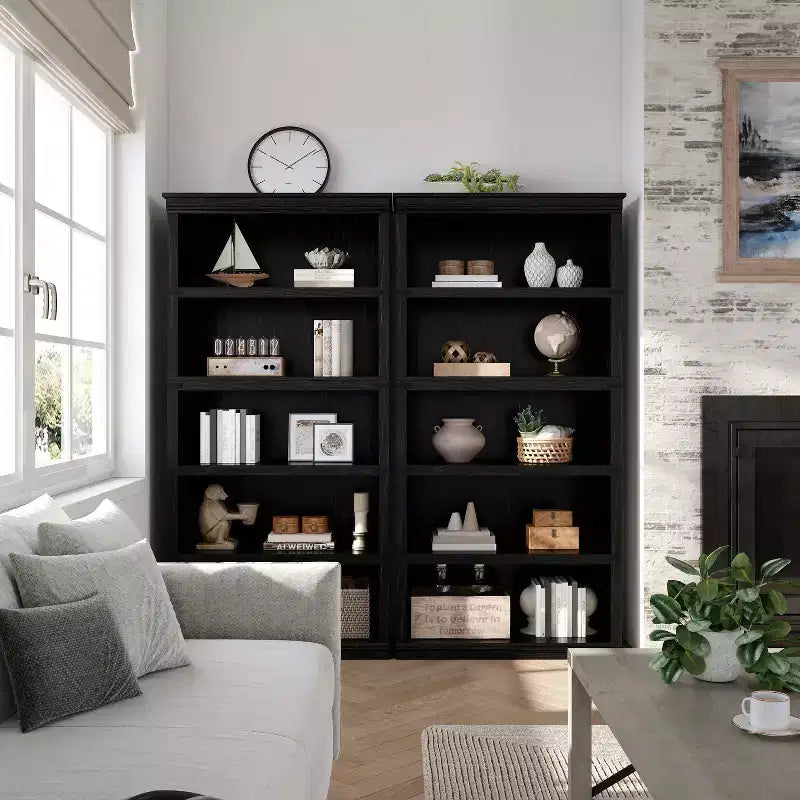 5-Tier Farmhouse Bookcase, Tall Wooden Open Shelf for Living Room & Home Office