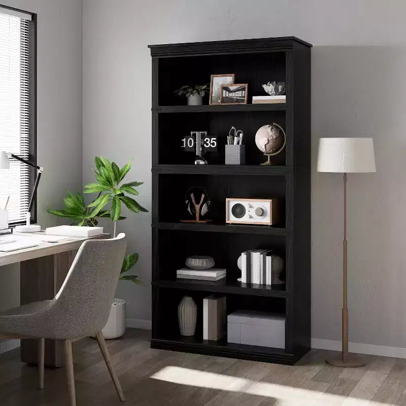 5-Tier Farmhouse Bookcase, Tall Wooden Open Shelf for Living Room & Home Office