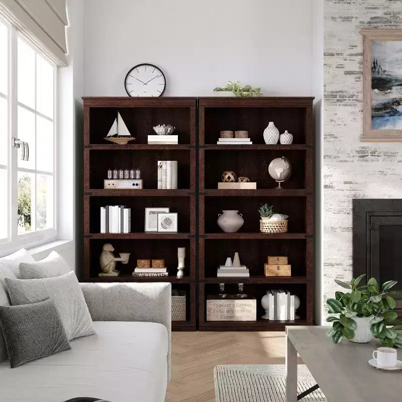 5-Tier Farmhouse Bookcase, Tall Wooden Open Shelf for Living Room & Home Office
