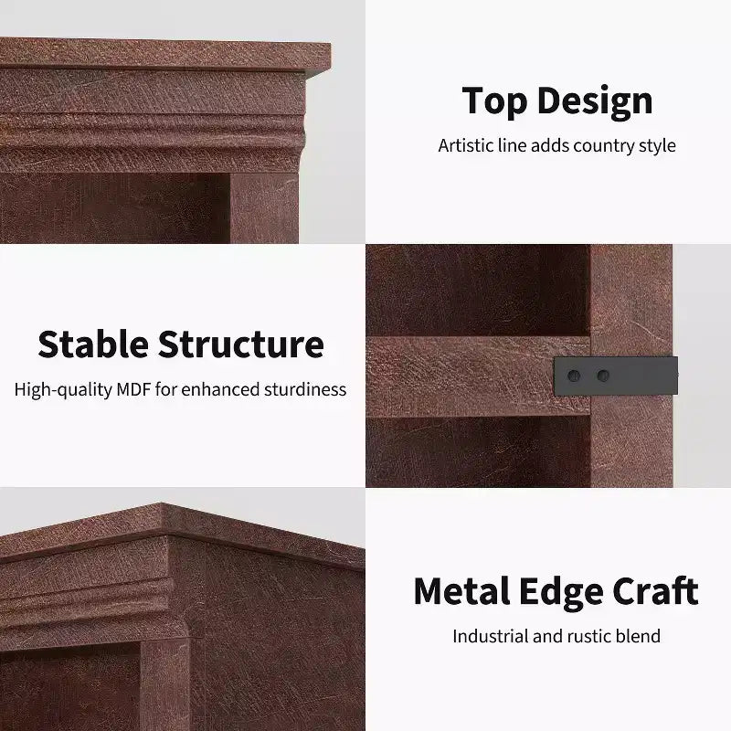 5-Tier Farmhouse Bookcase, Tall Wooden Open Shelf for Living Room & Home Office