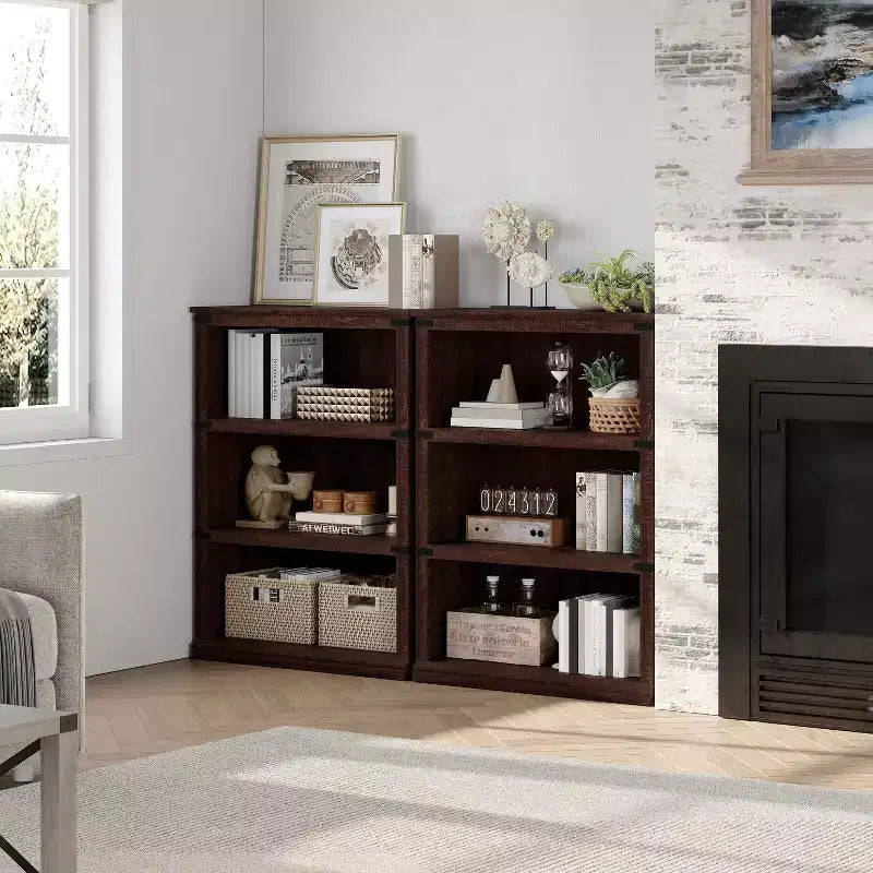 5-Tier Farmhouse Bookcase, Tall Wooden Open Shelf for Living Room & Home Office