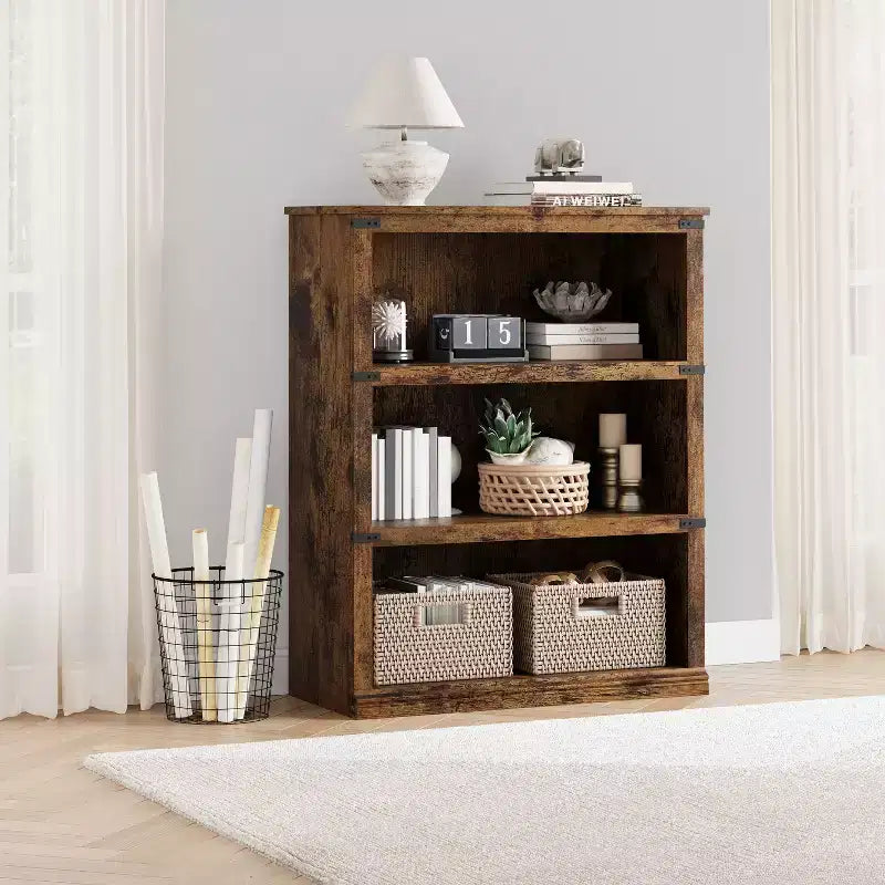 5-Tier Farmhouse Bookcase, Tall Wooden Open Shelf for Living Room & Home Office
