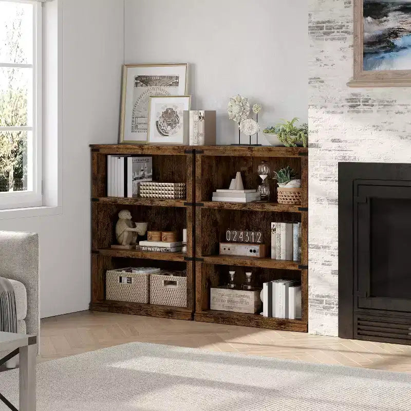 5-Tier Farmhouse Bookcase, Tall Wooden Open Shelf for Living Room & Home Office