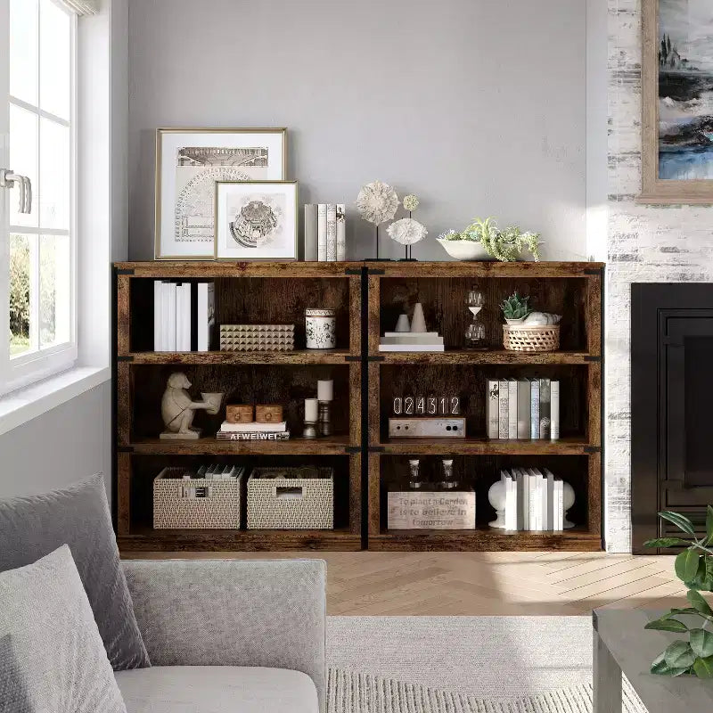 5-Tier Farmhouse Bookcase, Tall Wooden Open Shelf for Living Room & Home Office