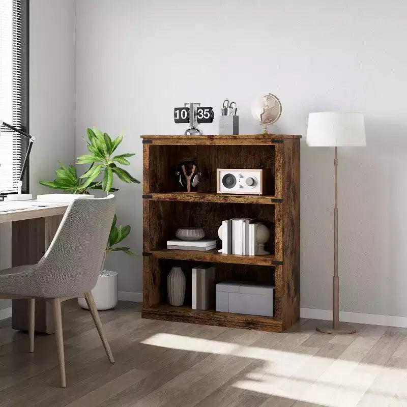 5-Tier Farmhouse Bookcase, Tall Wooden Open Shelf for Living Room & Home Office