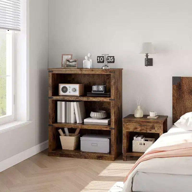 5-Tier Farmhouse Bookcase, Tall Wooden Open Shelf for Living Room & Home Office