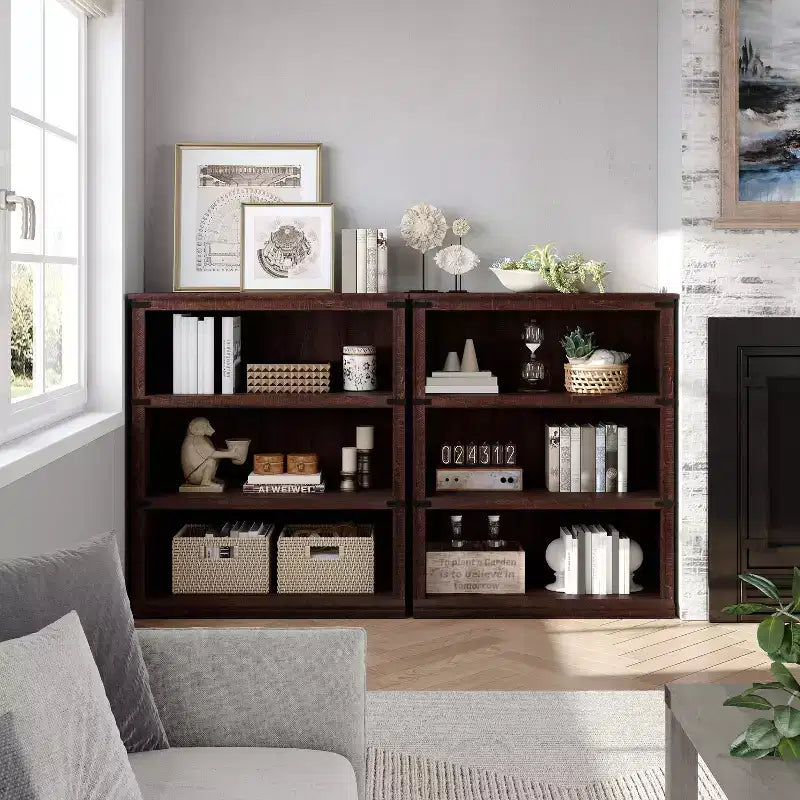 5-Tier Farmhouse Bookcase, Tall Wooden Open Shelf for Living Room & Home Office
