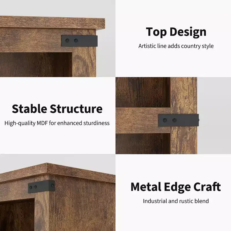 5-Tier Farmhouse Bookcase, Tall Wooden Open Shelf for Living Room & Home Office