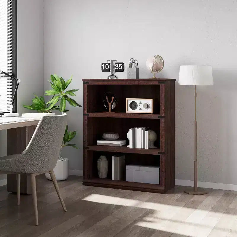 5-Tier Farmhouse Bookcase, Tall Wooden Open Shelf for Living Room & Home Office