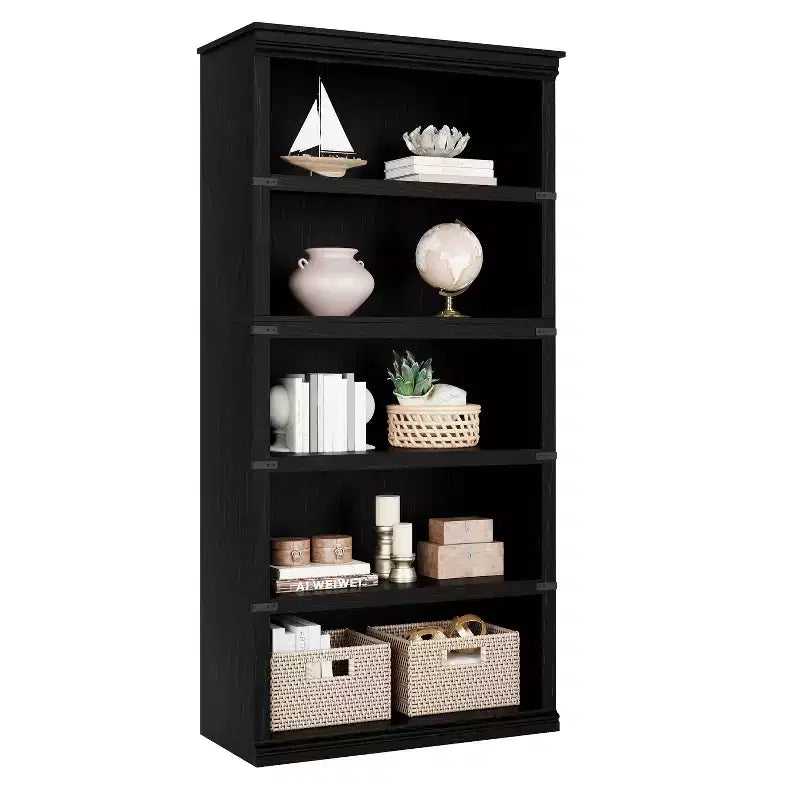 5-Tier Farmhouse Bookcase, Tall Wooden Open Shelf for Living Room & Home Office