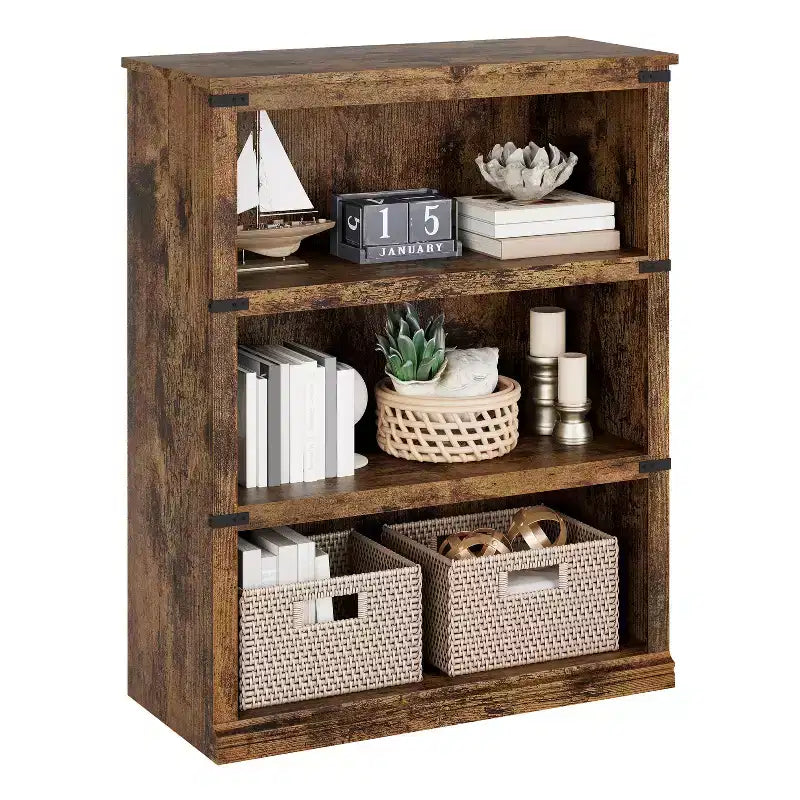 5-Tier Farmhouse Bookcase, Tall Wooden Open Shelf for Living Room & Home Office