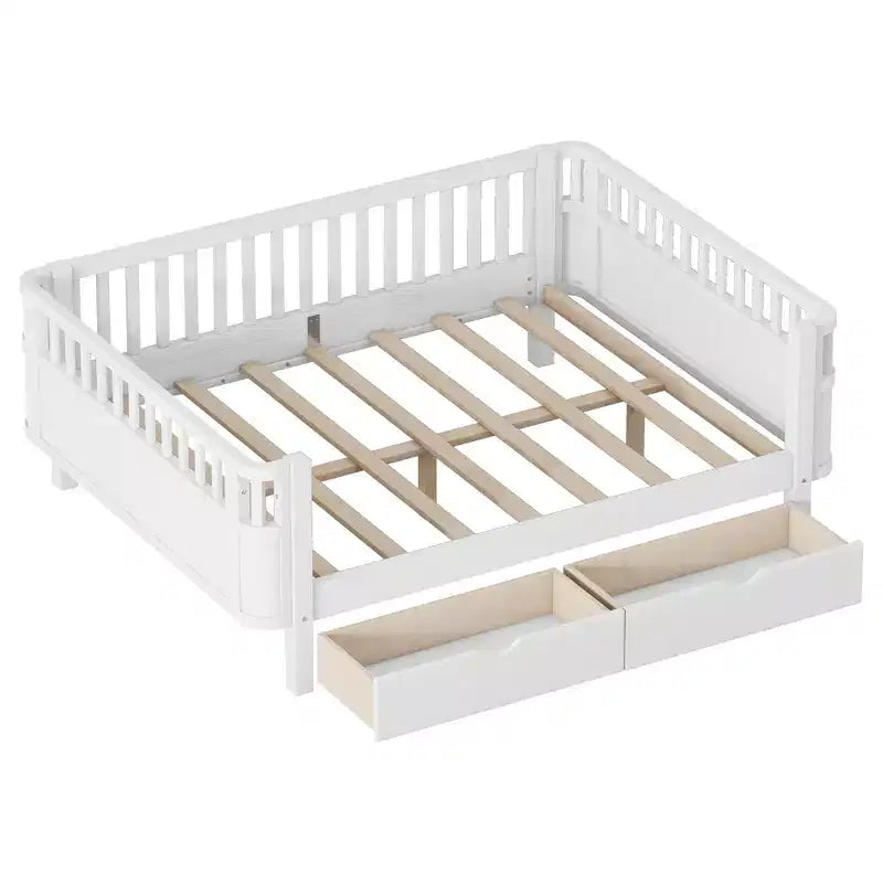 Modern Wood Kids Platform Bed with Safety Rails and Storage Drawers