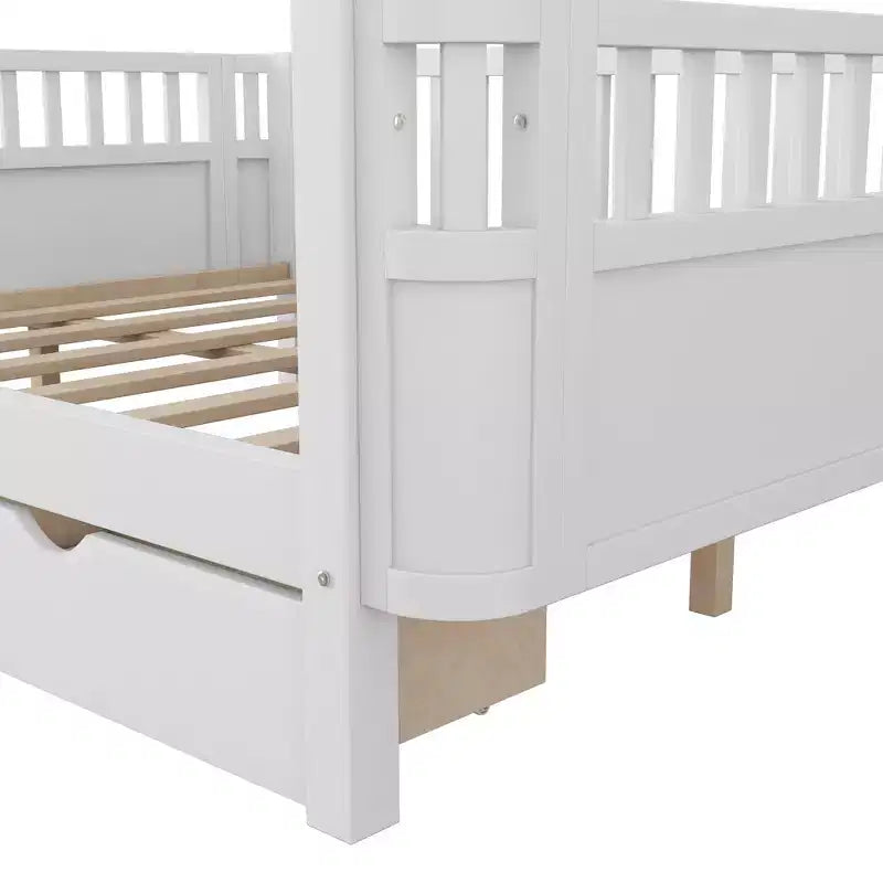 Modern Wood Kids Platform Bed with Safety Rails and Storage Drawers
