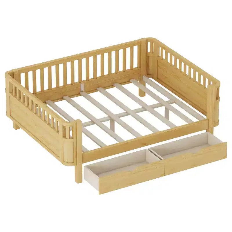 Modern Wood Kids Platform Bed with Safety Rails and Storage Drawers