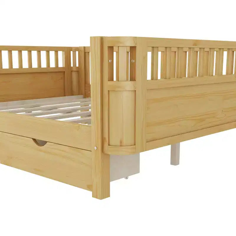 Modern Wood Kids Platform Bed with Safety Rails and Storage Drawers