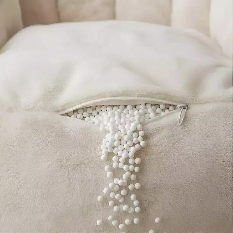 Giant Shell-Shaped Bean Bag Chair, Oversized Faux Fur Couch for Adults & Kids with Filler, Beige