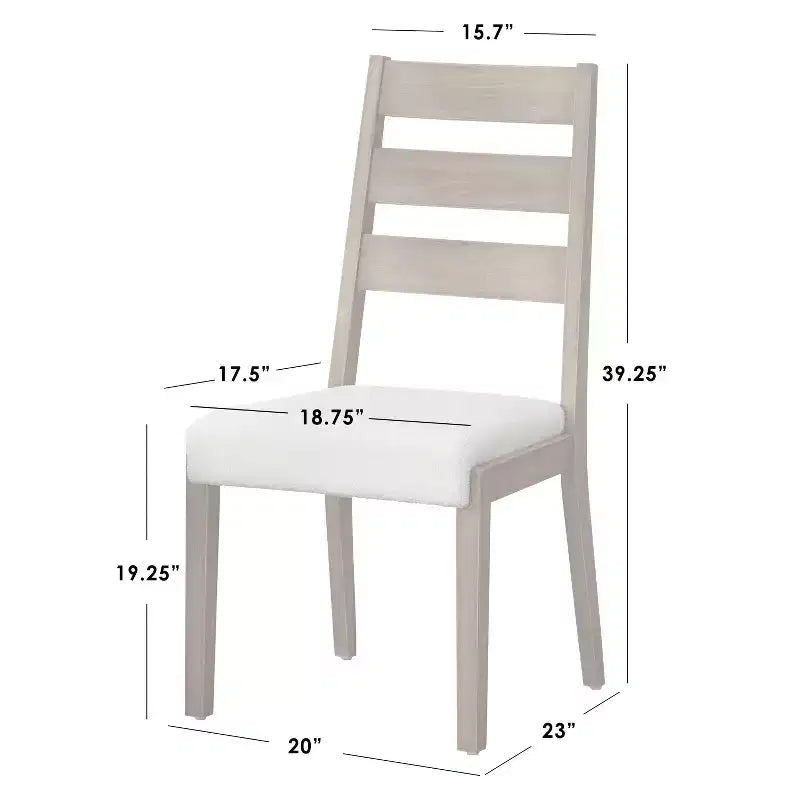 Set of 2 Farmhouse Ladder Back Dining Chairs, Off White/Antique Oak, Rubberwood