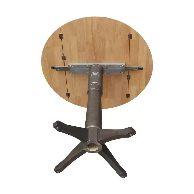 42" Round Drop Leaf Bar Height Pedestal Dining Table, Hickory/Washed Coal, Seats 4