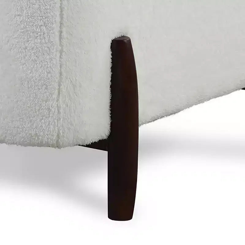 Mid-Century Upholstered Accent Chair, Cream High-Pile Fleece, Walnut Finish Legs