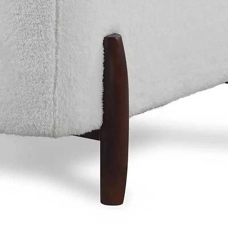 Mid-Century Upholstered Accent Chair, Cream High-Pile Fleece, Walnut Finish Legs