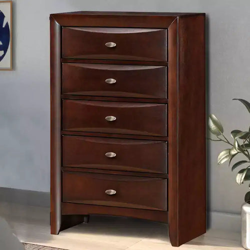 32" 5-Drawer Wood Chest in Espresso with Metal Glides, No Assembly Required