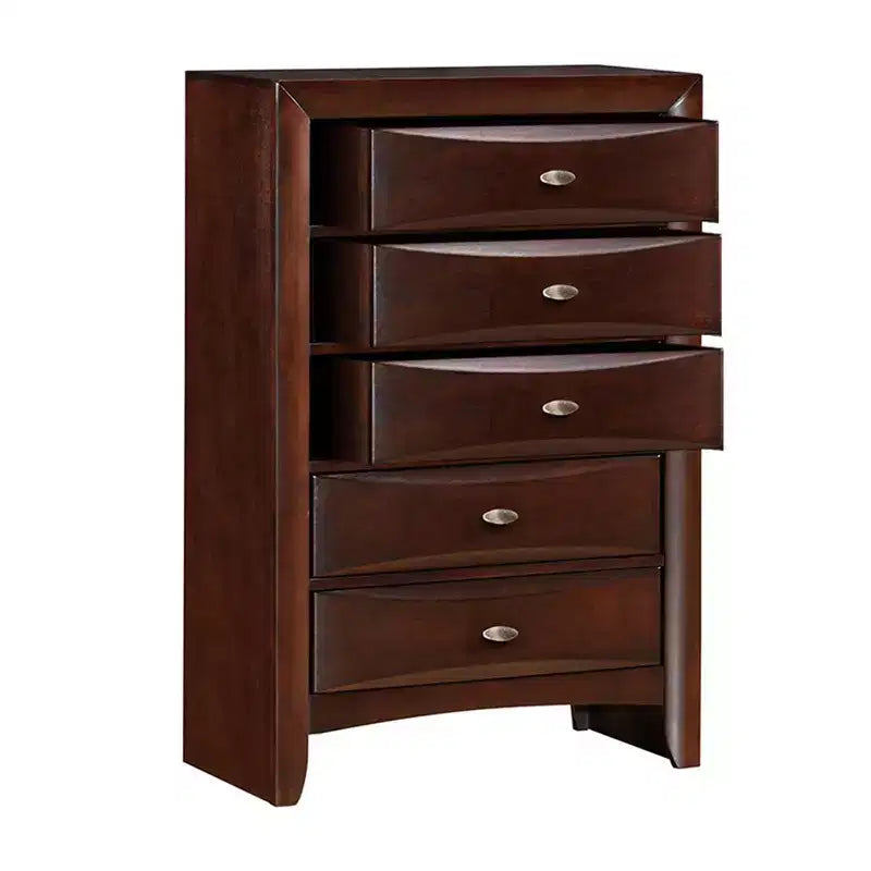 32" 5-Drawer Wood Chest in Espresso with Metal Glides, No Assembly Required