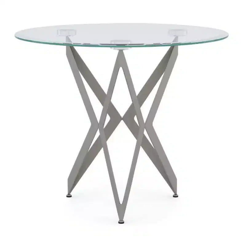 Round Tempered Glass Top End Table, Champagne Steel Frame, 22" High