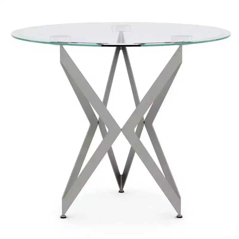 Round Tempered Glass Top End Table, Champagne Steel Frame, 22" High