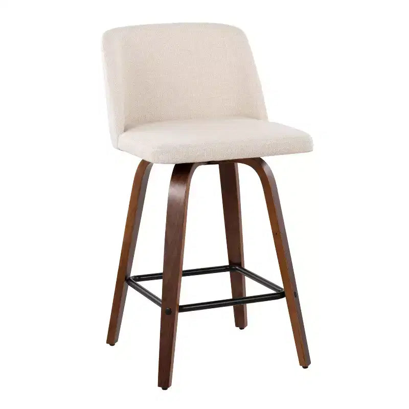 Set of 2 Upholstered Counter Height Swivel Barstools with Footrest, 25.5"