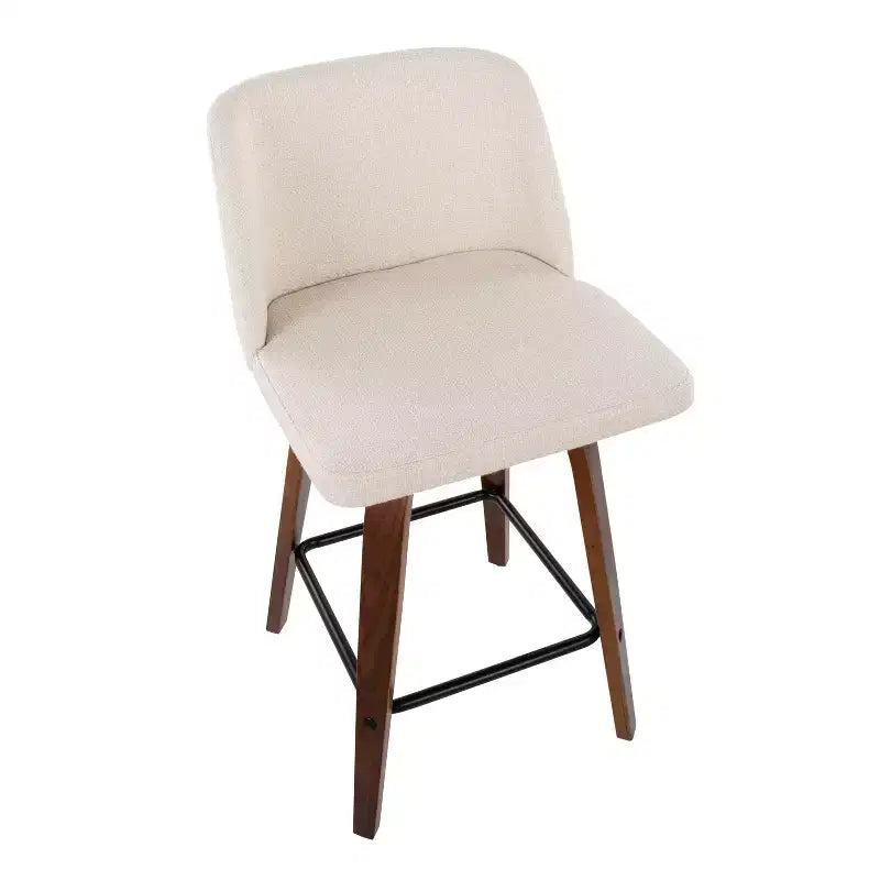 Set of 2 Upholstered Counter Height Swivel Barstools with Footrest, 25.5"