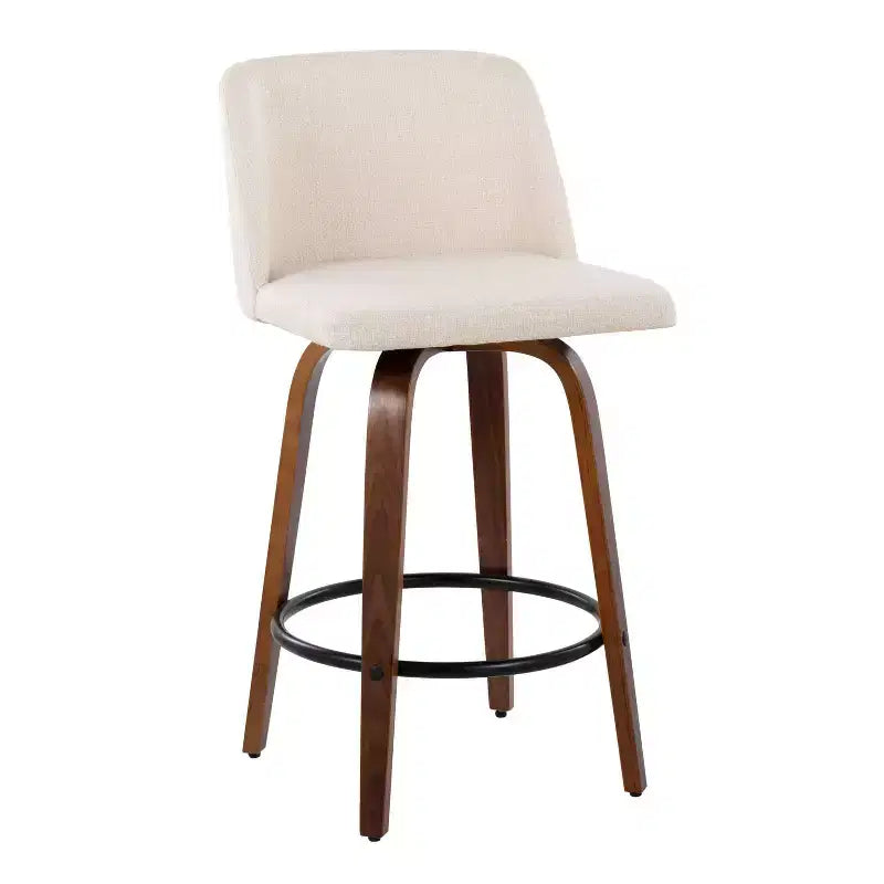 Set of 2 Upholstered Counter Height Swivel Barstools with Footrest, 25.5"