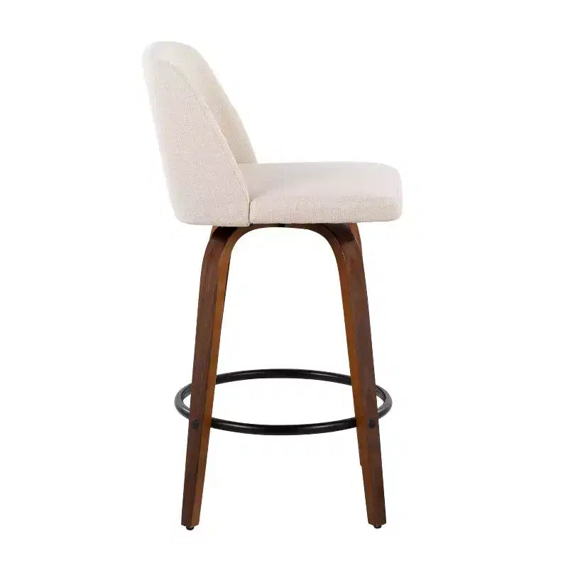 Set of 2 Upholstered Counter Height Swivel Barstools with Footrest, 25.5"