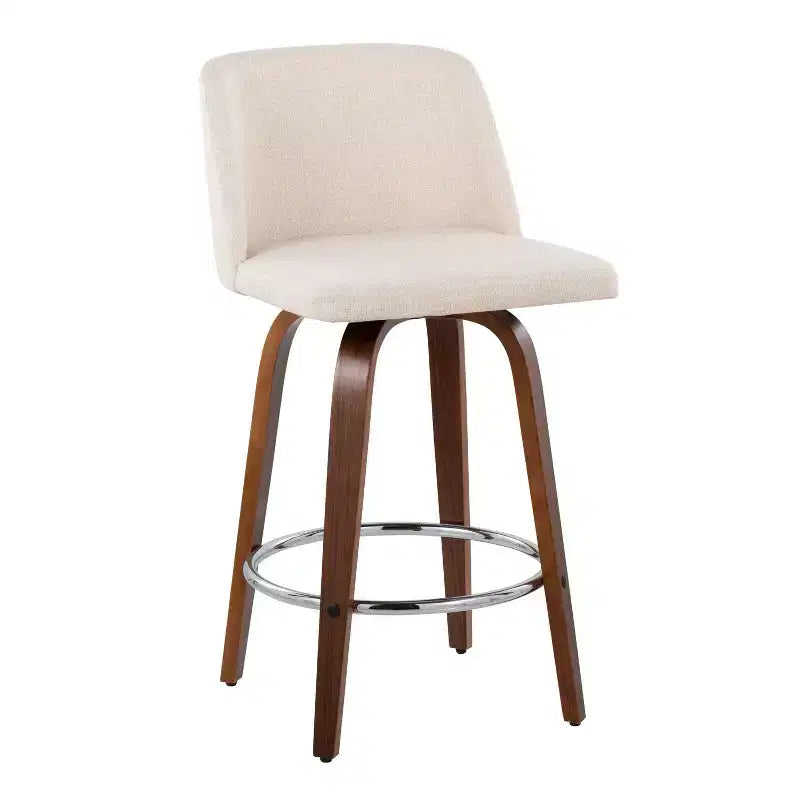 Set of 2 Upholstered Counter Height Swivel Barstools with Footrest, 25.5"