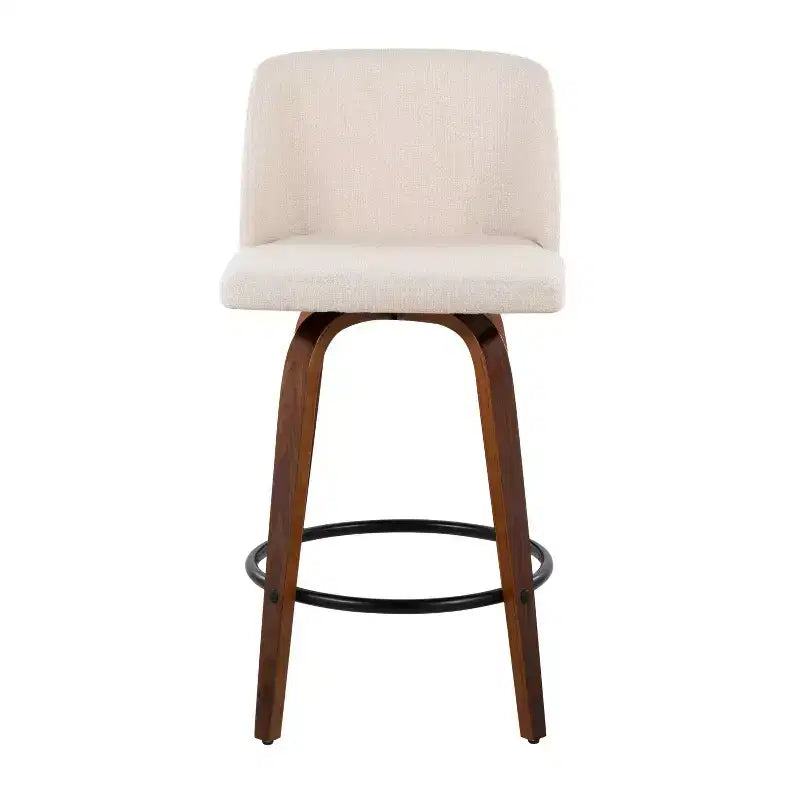 Set of 2 Upholstered Counter Height Swivel Barstools with Footrest, 25.5"