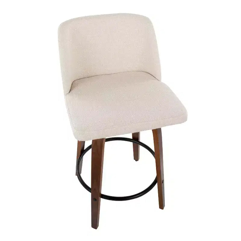 Set of 2 Upholstered Counter Height Swivel Barstools with Footrest, 25.5"