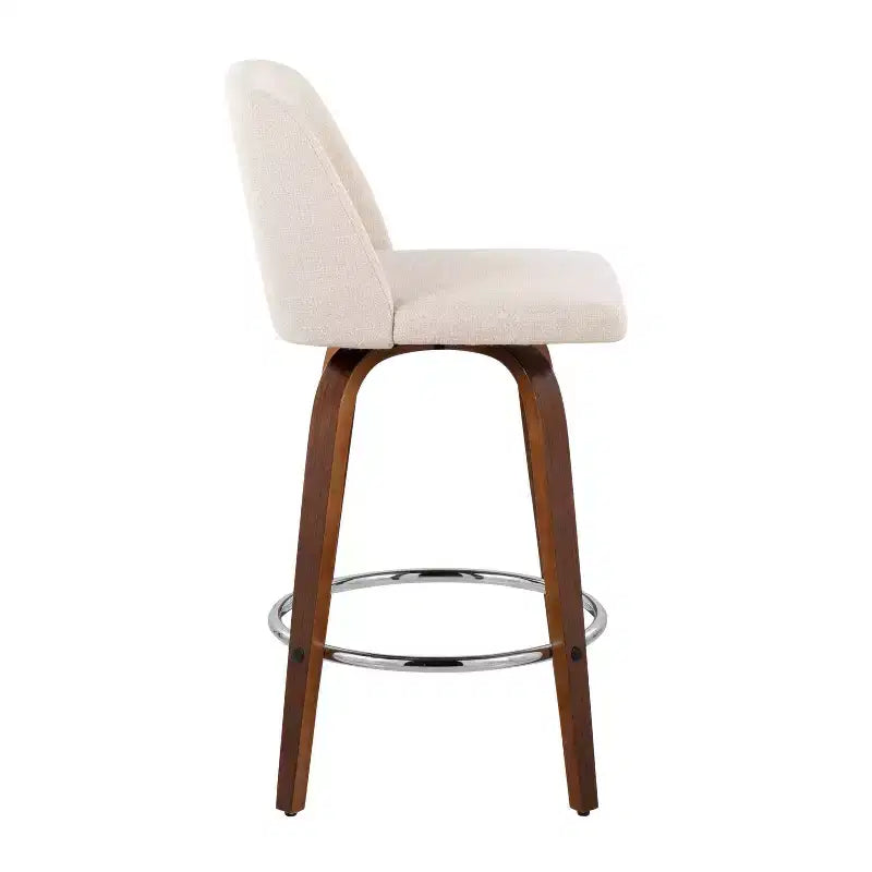 Set of 2 Upholstered Counter Height Swivel Barstools with Footrest, 25.5"