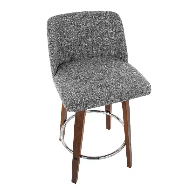 Set of 2 Upholstered Counter Height Swivel Barstools with Footrest, 25.5"