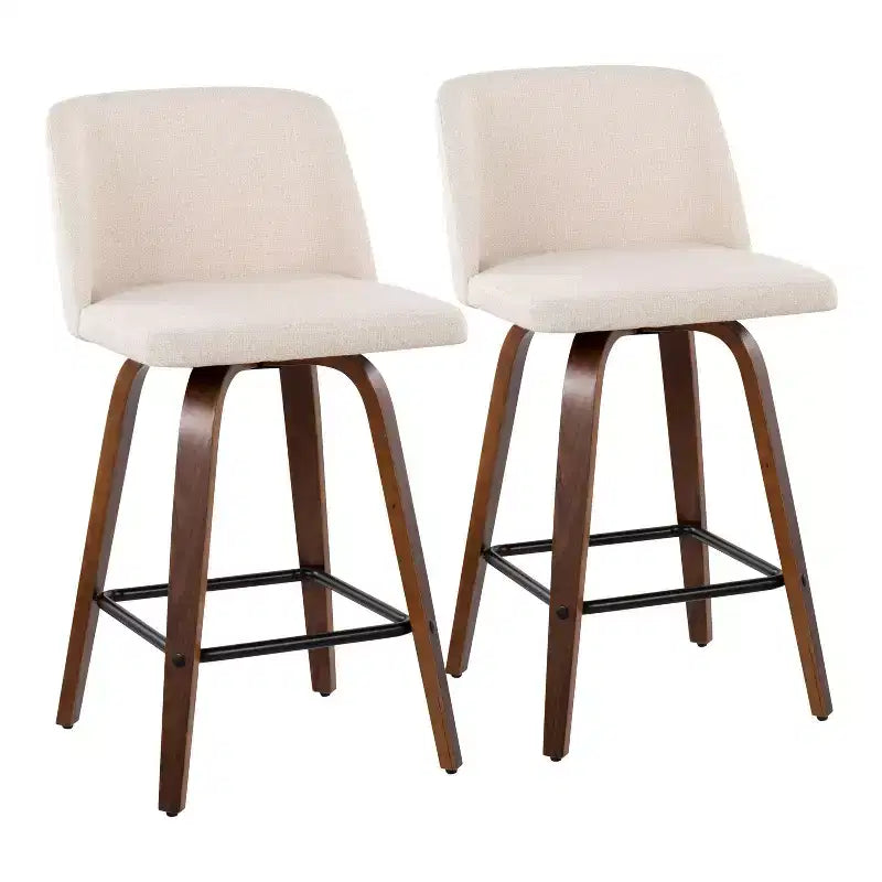 Set of 2 Upholstered Counter Height Swivel Barstools with Footrest, 25.5"