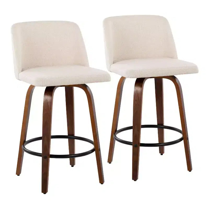 Set of 2 Upholstered Counter Height Swivel Barstools with Footrest, 25.5"