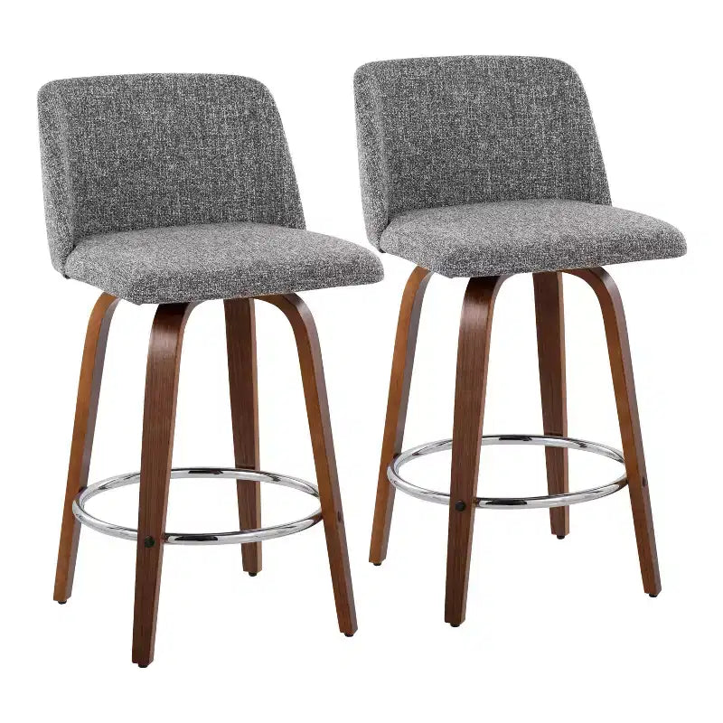 Set of 2 Upholstered Counter Height Swivel Barstools with Footrest, 25.5"