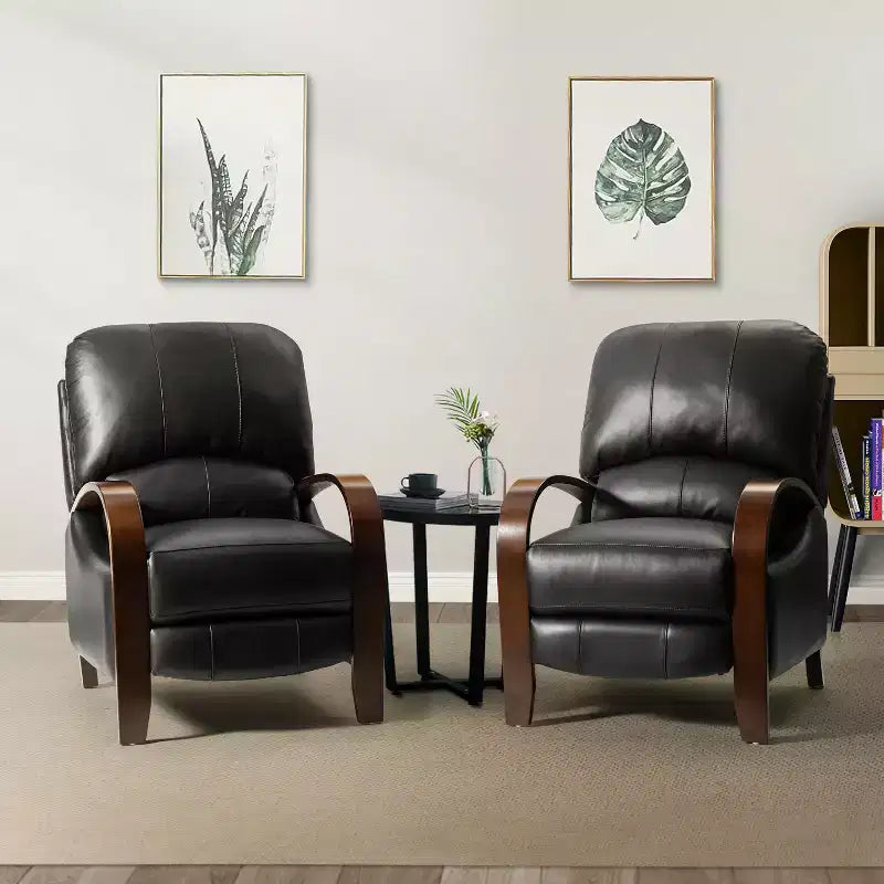 Set of 2 Genuine Leather Manual Recliner Chairs, 159° Recline