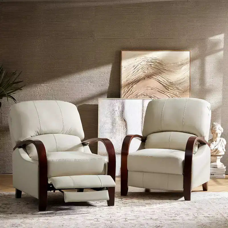 Set of 2 Genuine Leather Manual Recliner Chairs, 159° Recline