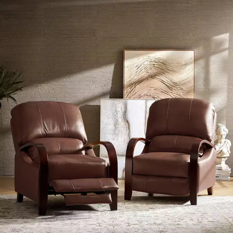 Set of 2 Genuine Leather Manual Recliner Chairs, 159° Recline